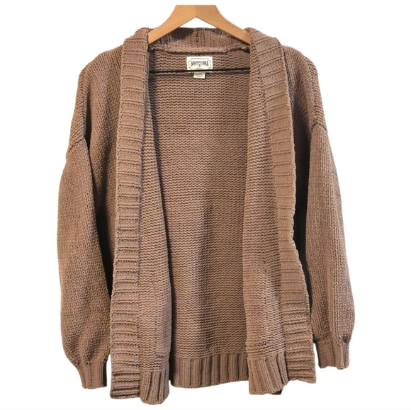 American Eagle Chunky Knit Oversized Tan Open Front Sweater Cardigan Size Small - Picture 3 of 7